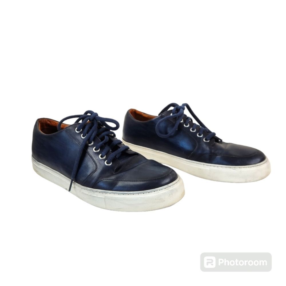 Magnanni Mens Navy Blue Leather Low Top Casual Lace Up Sneakers 9M
